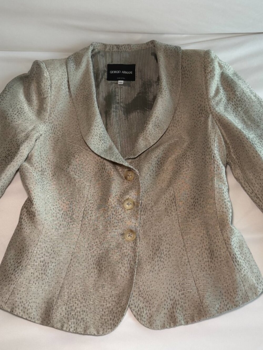 Giorgio Armani Silk Linen Blazer Womens Tan Shawl Neckline Single Breast 6-8 - Picture 8 of 8
